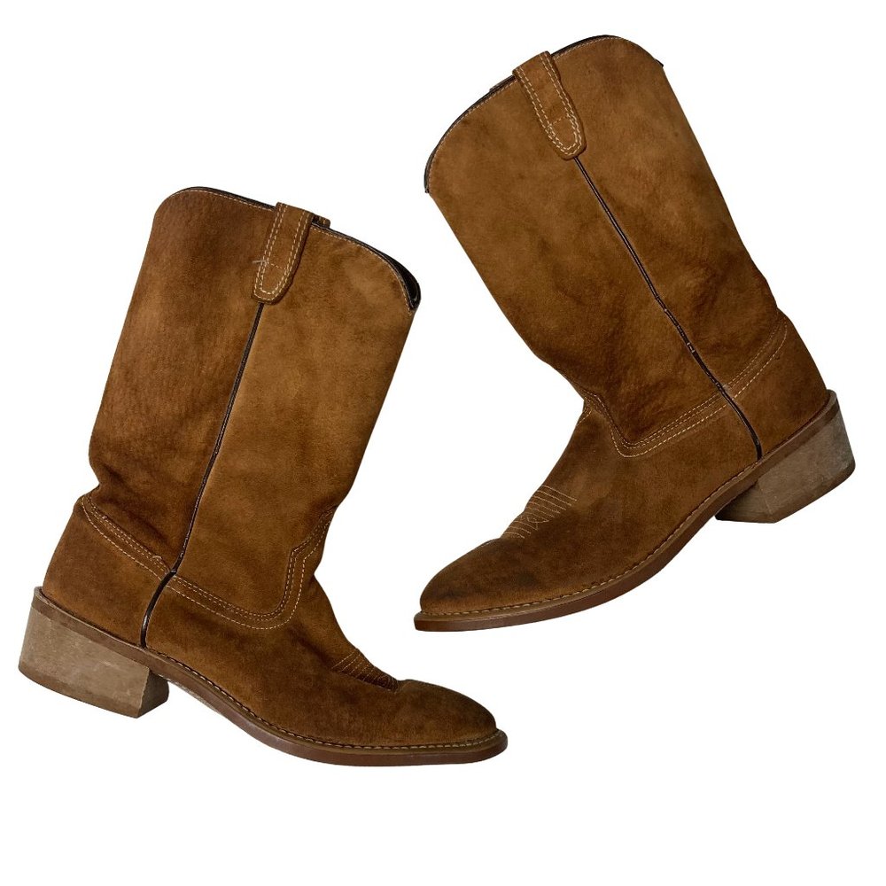 Vintage Mens Brown Suede Cowboy Boots